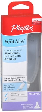 Playtex Bottle, Standard, with Slow Flow Nipple, 6 oz, Ventaire (Pack of 3)