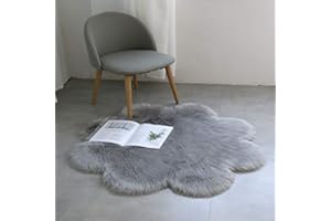 DQMEN Faux Pelliccia di Agnello di Pecora Tappeto,Pelliccia Sintetica Tappeto Vello di Pecora (Fiore di Prugna, Grigio, 45 X 45 CM)