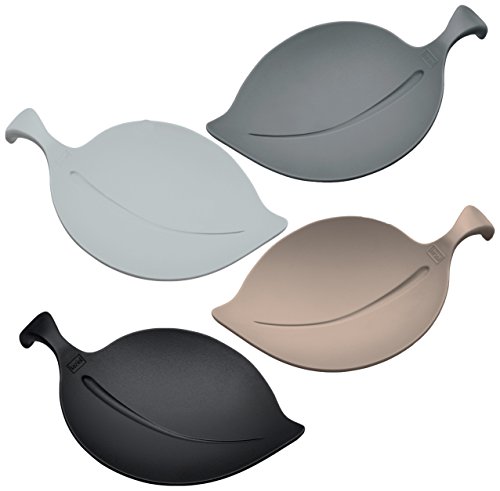 koziol Schalen 4er-Set Leaf-On, Kunststoff, cool grey/schwarz/taupe/weiß, 9.2 x 13.4 x 2.6 cm
