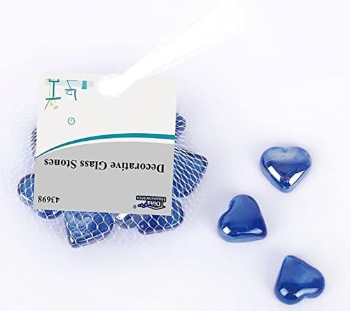 Dina Housewares New Decorative Glass Stones Pebbles Gems Shapes Clear Stars Blue Hearts Vase Garden Craft Arts (BLUE HEARTS)