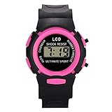 Lazzgirl Kinder Mädchen Analog Digital Sport LED Elektronische Wasserdichte Armbanduhr Neu(Blau, Orange, Grün, Rosa, Lila,One Size)