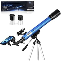 TELMU Télescope Astronomique - F60050M/5 Télescope réfracteur avec 45 ° Miroir Diagonale et Red Dot Observer, oculaire - H 12,5 mm et H 20 mm, Cadeau pour débutants et Enfants