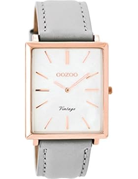 Oozoo Vintage Damenuhr Flach Eckig Lederband 31 MM Rose/Perlmutt Weiss/Grau C8185