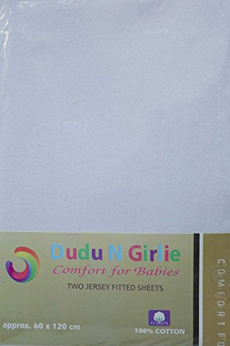 DUDU N GIRLIE Cot Cotton Jersey Fitted Sheets, White, 2 Piece