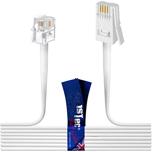 1STec 10m 2-Pin Telephone Basestation Answerphone Extension Cable Lead BT431A to RJ11 (10 Metre, White)