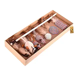 Foodie Puppies Interactive Wood Plush Play Wand Feather Teaser Interactive Toy Set for Cats & Kittens (7 in 1 Set)