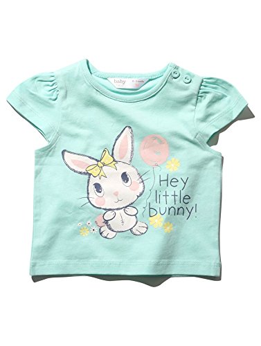 M&Co Baby Girls Short Sleeve Hey Little Bunny Slogan Rabbit And Balloon Print Cotton T-Shirt Mint 9/12 Mnths