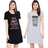 XOYA Women's Cotton Plain Knee Length Nighty (Pack of 2)