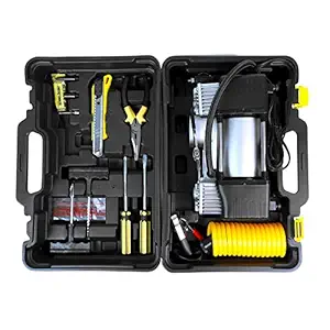 Portable Dual Cylinder Car Tyre Inflator Air Compressor Pressure Pump 150PSI 12 Volts with Toolbox and Tire Repair Kit