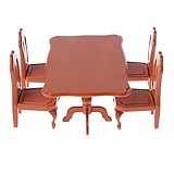 Material: Kunststoff MagiDeal 1/12 Puppenhaus Esszimmer Möbel Miniatur Esstisch mit 4 Stühlen Set - Braun