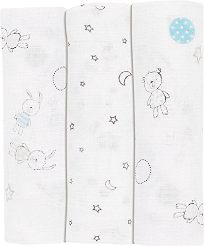 Alvi 9381651 Muslin Nappies"Best Friends" Set of 3, Blue