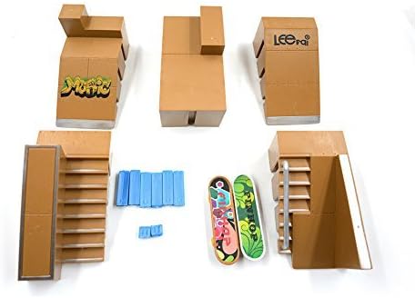 Kidsdreams 5pcs Skate Park Kit Ramp Parts for Fingerboard Mini Finger Skateboard Fingerboards Ultimate Parks with 2PCS Finger Boards