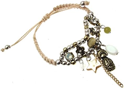 Bling and Buy Macrame Bracelet Beaded Bracelet Russian Doll Charm Cream Cord Bracelet 114248