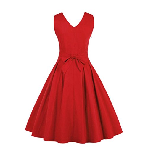 Robe de Cocktail, GreatestPAK Femmes Deep V Neck Vintage Robe sans Manches Party Bal Swing Robes Ball Robe Jupe