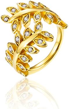 LUXUSTEEL New Fashion Leaf Shape Antiallergical 316L Stainless Steel With AAA Cubic Zircon Rings?23K Gold Plated