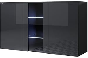 MB Muebles Bonitos | Wohzimmer Esszimmer Schrank Möbel Sideboard Modell Luke A1 | Breite 120 x Höhe 70 x Tiefe 45 cm | Glänzendes Melamin | 3 Türen | Hängendes Modell | Schwarz