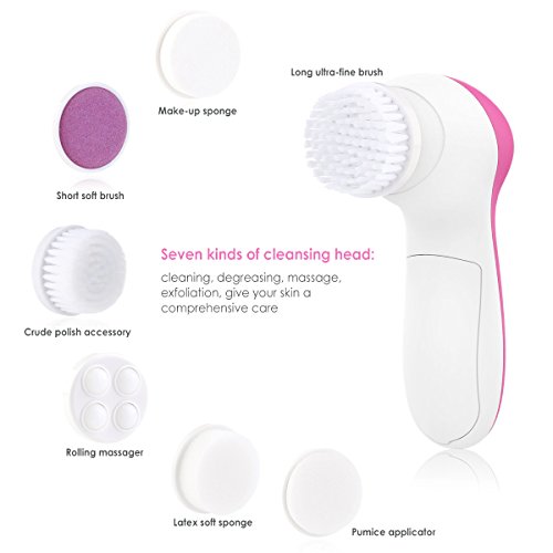 Bindex wasserdichte elektrische Gesichtsreinigungsbürste mit 7 verschiedene Bürstenköpfen für Gesichtspflege Tiefenreinigung Peeling und Massage in einem - 2