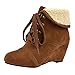 Produktbild iHAZA Damen Kurz Stiefel Wildleder Keile Runder Zeh Schnüren Hoher Absatz Booties