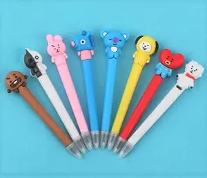 Blue Aura Pack Of 8 BT21 BTS Ballpoint Pen (Black Ink) Pens For School Office Student (Pack of 8 Small Pen)