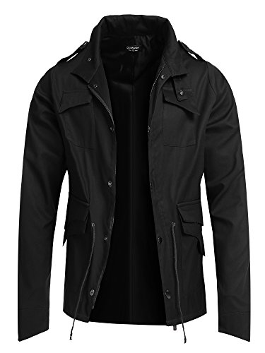 Aulei Herren militrische Windjacke Mantel schwarz Parka Jacke coat Windbreaker Outdoorjacke warm