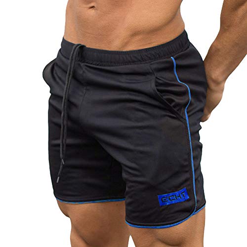 JiaMeng Pantalón Corto Pantalones Entrenamiento Deportivo Culturismo Pantalones Cortos de Verano Entrenamiento Fitness Pantalones Cortos Gym(Azul,XXL)