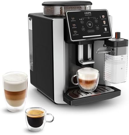 Krups Sensation Milk M50, Macchina Caffè Chicchi con Touch Screen Intuitivo, Tecnologia Milk Maestro per Creare 6 Bevande, Serbatoio del Latte Integrato, Pulizia Automatica, 1450 W, EA912E, Argento