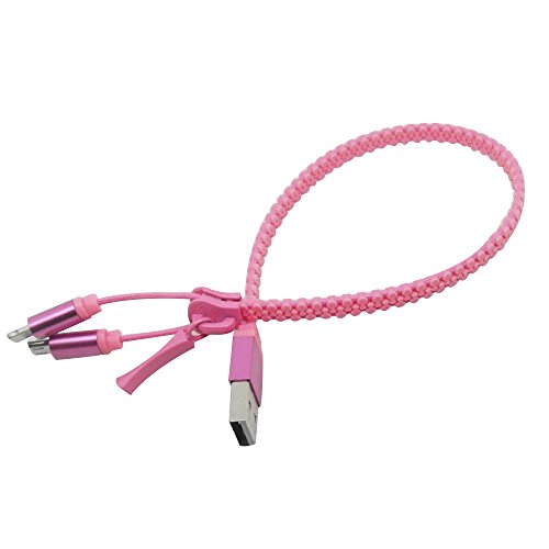 Alxcio 2 in 1 USB Kabel Daten Synchronisierungs Ladekabel High Speed für iPhone SE 6 6S Plus 5 5S 5C Samsung S6 Edge, S6 Edge Plus S7 Edge S7 Edge Plus und andere Android-Handy (Zipper Designed Splitter Draht Charging) Hot Pink - 2
