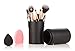 Niré Beauty 12 Makeup Brushes Set with Brush Holder and Silicone Brush Cleaner, Rose Golden + Blender