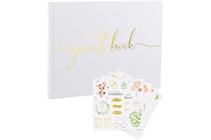 QINGZY Libro degli Ospiti Matrimonio, Guest Book Matrimonio 24x18cm, 100 Pagine Bianche, Wedding Guestbook Inclusi 4 Adesivi, Guestbook Personalizzato per Nozze, Anniversari (Bianco)