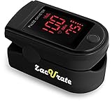 Zacurate® Pro Series CMS 500DL Fingertip Pulse Oximeter Blood Oxygen Saturation Monitor with silicone cover, batteries and lanyard (Mystic Black)
