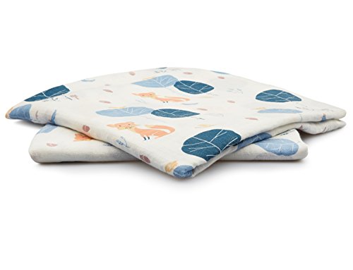 Weiche Bio-Musselin Decke mit aufeinander abgestimmtem, kostenlosen Lätzchen für Neugeborene bis Kleinkinder von Sabai Sabai, 2er Set freundlicher Fuchs (120 cm x 120 cm) - 4