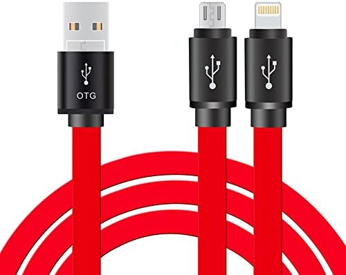Chinsion Dual Connector Lightning to Micro USB Sync and Charge Cable for Smartphones &amp; Tablets and iPhone - 2.62 Feet (0.8 Meters) - Red (red)