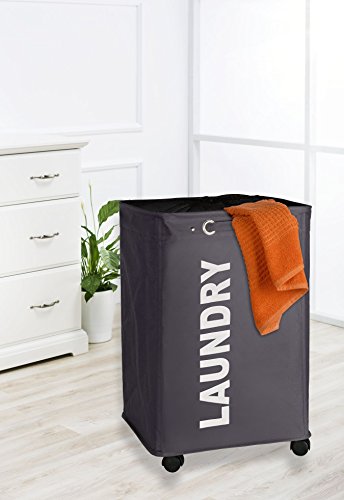 WENKO 3450112100 Wäschesammler Quadro Grau – Wäschekorb, Fassungsvermögen 79 L, 100 % Polyester, 40 x 60 x 33 cm, Dunkelgrau - 5