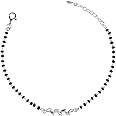 Clara Womens 925 Sterling Silver Leaf Hand Mangalsutra Bracelet | Black Beads, Rhodium Plated | Gift for Wife