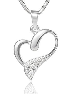 LillyMarie Damen-Kette Silber 925, original Swarovski Elements klar Herz-Anhänger, 45 cm, mit Schmuckbox