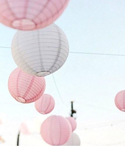 DMSTUDIO Pack of 6 Pastel Pink & White Round Paper Lantern Lampshade Wedding Birthday Baby Shower Party Nursery Hanging Decoration