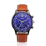 Herren Uhren,Moeavan Herrenuhren zum Verkauf Ausverkauf Luxus Herrenuhr mit blauem Gesicht Lederband Einzigartige Casual Analog Quarz Uhren Classic Business Armbanduhr Kalender Datum Woche X29 (Brown)