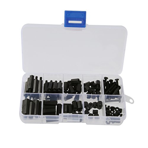 M3 Nylon Schraubenmutter Scheibe Sortiment Satz Sechskantschrauben Pattsituation Box - Schwarz, 120pcs