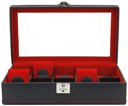 Friedrich|23, Uhrenkasten, Für 10 Uhren, Carbon-Optik, Feinsynthetik, 35 x 19,5 x 10 cm, Abschließbar, Glasdeckel, Carbon, Schwarz, 32048-2 Friedrich|23, Uhrenkasten, Für 10 Uhren, Carbon-Optik, Feinsynthetik, 35 x 19,5 x 10 cm, Abschließbar, Glasdeckel, Carbon, Schwarz, 32048-2