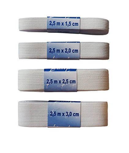 Gummiband in der Farbe weiß und kochfest, Gummilitze, Nähband, Schlüpfergummi, Saumband (2,5m x 2,0cm (5 Stück))