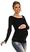 Happy Mama. Women's Maternity Jersey Stretch Top T-shirt Tunic Long Sleeve. 947p (Black, 8)