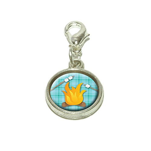 Campfire Camping Smores Roast Marshmallow Plaid Dangling Bracelet Pendant Charm