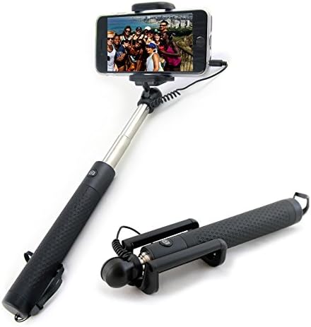Selfie Stick [GLOBE STICK] With Button On Handle - Extendable Wired Handheld Monopod With Built-In Remote Shutter - Universal Phone Holder, iPhone 6 6S 5 5S 4S 4 Samsung Android Asus, Black