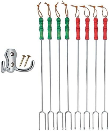 Sidekick Marshmallow Roasting Sticks - 22 inches - 8 pack - With Handy Hook for Storage - Red &amp; Green