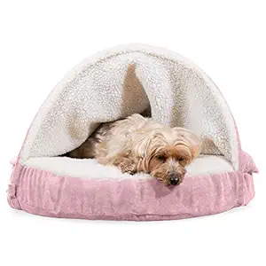 Furhaven Pet Bed for Dogs and Cats - Sherpa and Suede Snuggery Blanket Round Memory Foam Dog Bed, Removable Machine Washable Cover - Pink, 26-inch