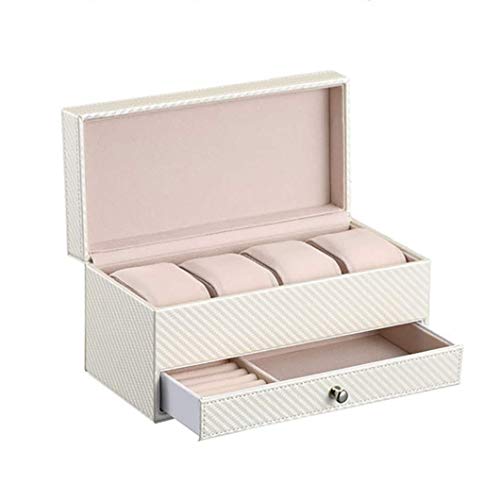 Preisvergleich Produktbild BULING 4 Uhr Organizer Schmuck Vitrine, Sammlung Schmuck Aufbewahrungsbox, abschließbare Uhrengehäuse Armband Tablett mit Glasplatte Kunstleder (Color : Black)