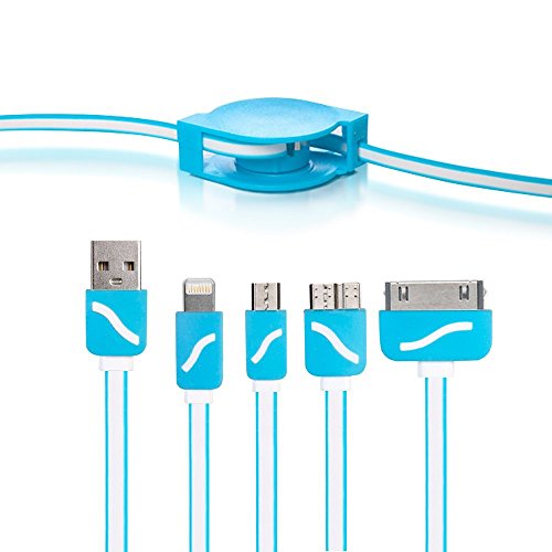 EASYTAR Retractable 4in1 Micro-USB Ladekabel mit Lightning, 30-pin Dock-Anschluss, Note3/S5. Apple iPhone 6 5 5 und Android Smartphones Tablets Blau - 4