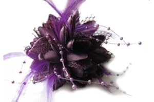 CAPRILITE Purple Flora Feather Bead Corsage Hair Clips Fascinator