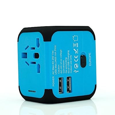 TBS®2308 Adaptateur secteur universel pour prises + chargeur avec 2 ports UBS (2,4 A) - Adaptateur de voyage pour prises électriques et à chargement usb – Fusible de protection exterieur extractible – De tout pays vers tout pays : Europe Etat-Unis…