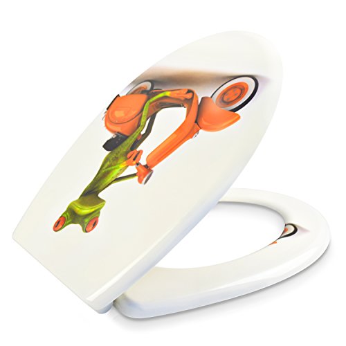 VENKON – Premium WC Sitz mit Absenkautomatik – Modell „Biker Frosch“ – Toilettendeckel aus Duroplast (antibakteriell) inkl. Montagesatz (rostfreie Scharniere) - 4